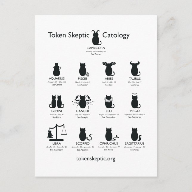 Token Skeptic Catology / Astrology Postcard (Front)