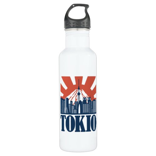 Tokio city skyline design stainless steel water bottle