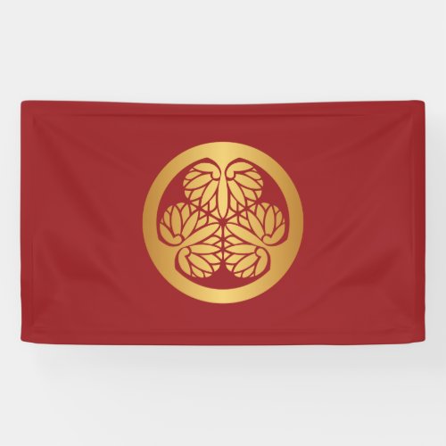 Tokugawa Aoi Japanese Kamon Family Crest Gold Red Banner