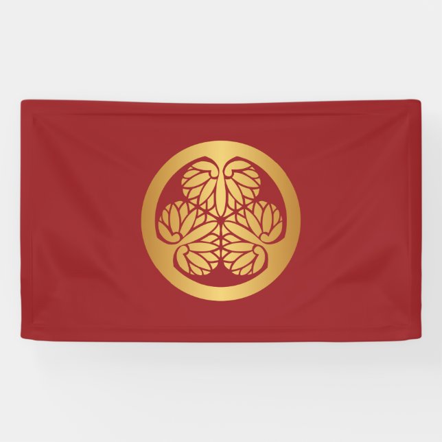 Tokugawa Aoi Japanese Kamon Family Crest Gold Red Banner (Horizontal)