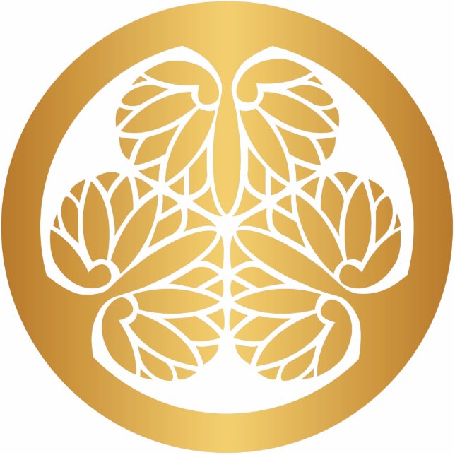 Tokugawa Aoi Japanese Mon Family Crest Gold on Red Cutout (Front)