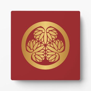 Tokugawa Aoi Japanese Mon Family Crest Gold On Red Plaque by Hakonart at Zazzle