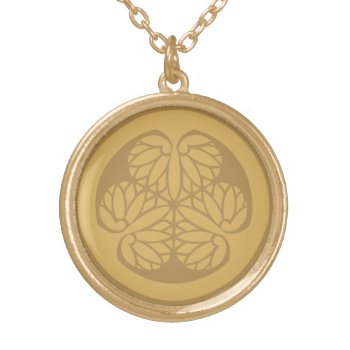 Tokugawa Aoi Japanese Mon Family Crest Sand Gold Plated Necklace by Hakonart at Zazzle