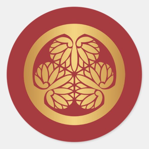 Tokugawa Aoi Mon Japanese Family Crest Gold on Red Classic Round Sticker