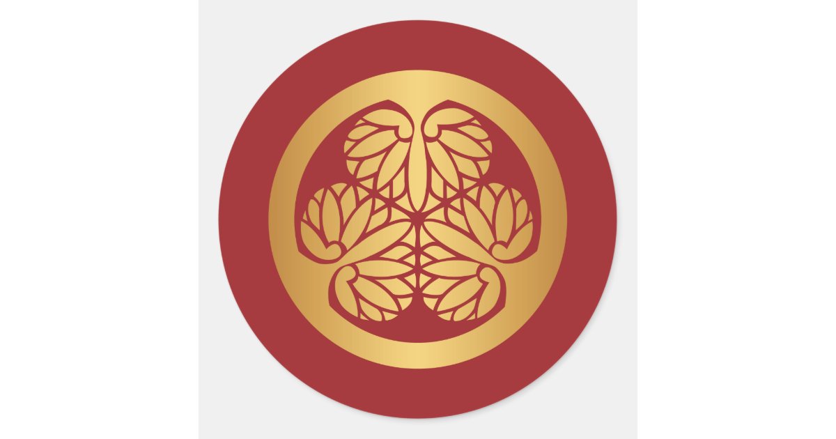 Tokugawa Aoi Mon Japanese Family Crest Gold on Red Classic Round Sticker | Zazzle.com