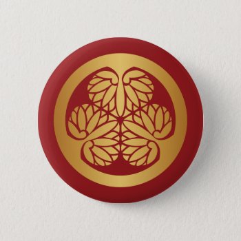 Tokugawa Aoi Mon Japanese Family Crest Gold On Red Pinback Button by Hakonart at Zazzle