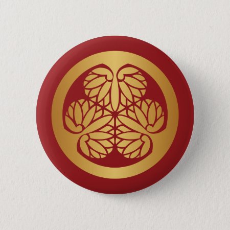 Tokugawa Aoi Mon Japanese Family Crest Gold On Red Pinback Button