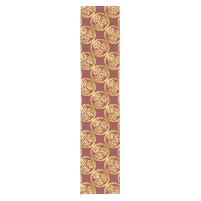 Tokugawa Aoi Mon Japanese Family Crest Gold on Red Short Table Runner (Front)