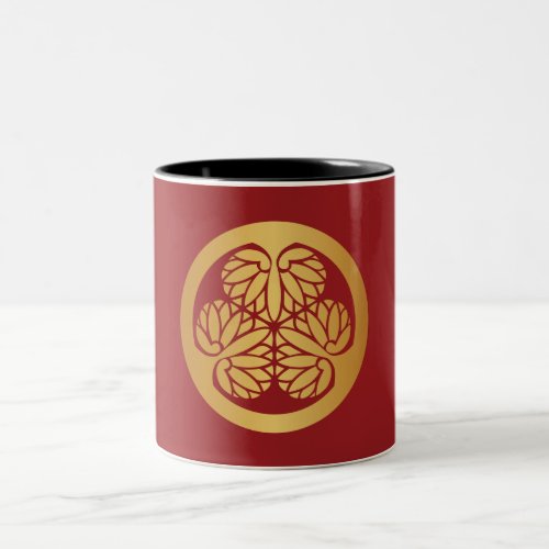 Tokugawa Aoi Mon Japanese Family Crest Gold on Red Two_Tone Coffee Mug