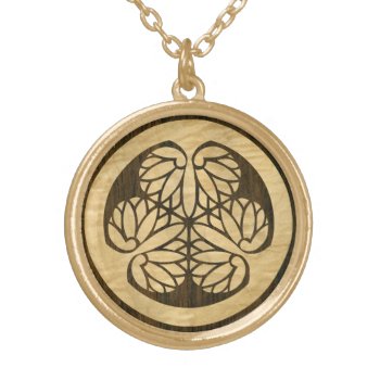 Tokugawa Aoi Mon Japanese Family Crest Wood Veneer Gold Plated Necklace by Hakonart at Zazzle