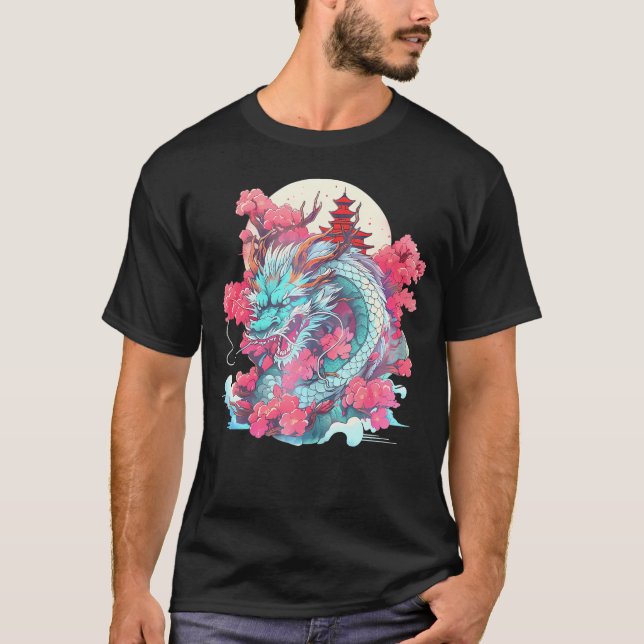 Tokyo Asian Inspired 80S Japanese Dragon       T-Shirt (Front)