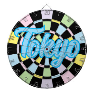 Tokyo Blue Text on Black And Pastel Colors Dart Board