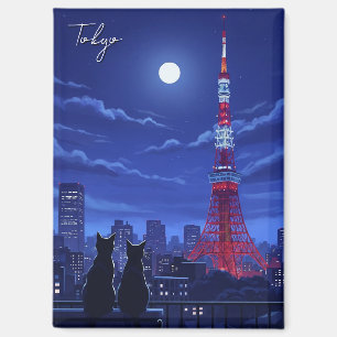 Tokyo cats at Night Magnet