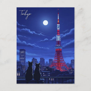 Tokyo cats at Night Postcard