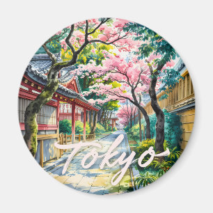 Tokyo Cherry Blossom Watercolor Traditional Japan Magnet