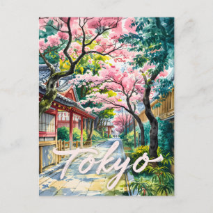 Tokyo Cherry Blossom Watercolor Traditional Japan  Postcard