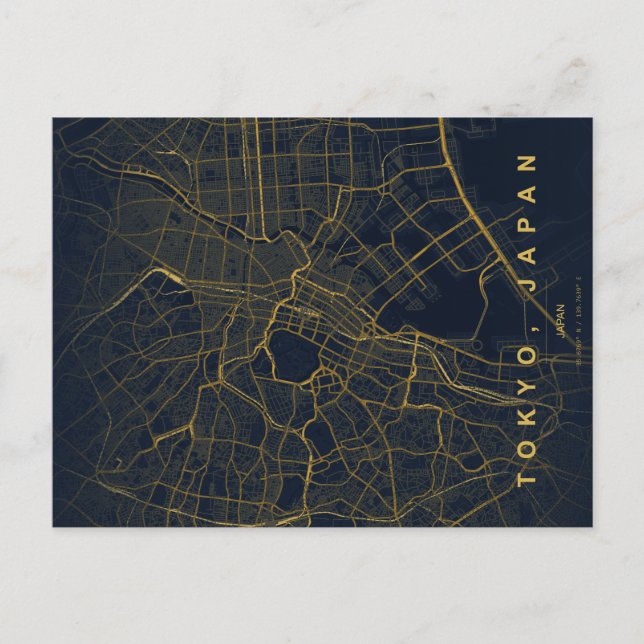 Tokyo City Japan Map Minimal Postcard (Front)