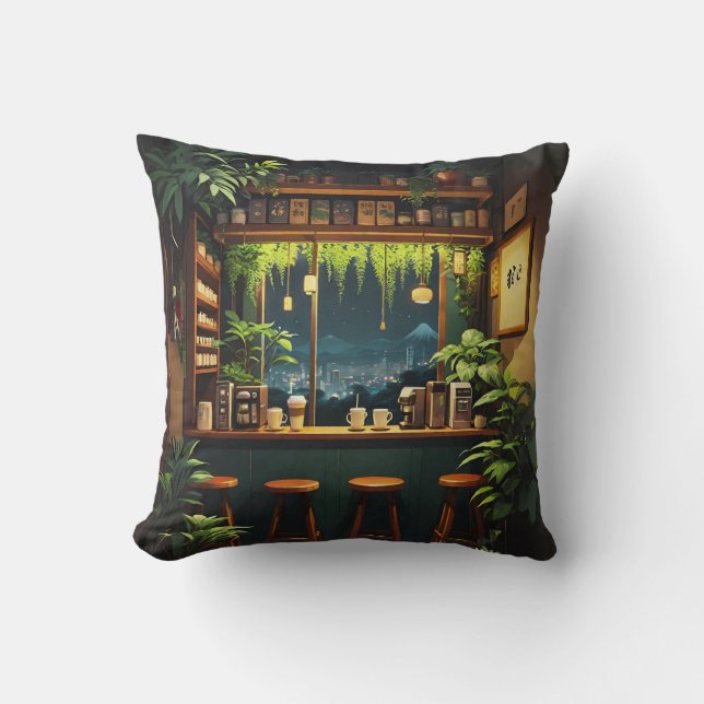 Tokyo Coffee House  Throw Pillow (Front)