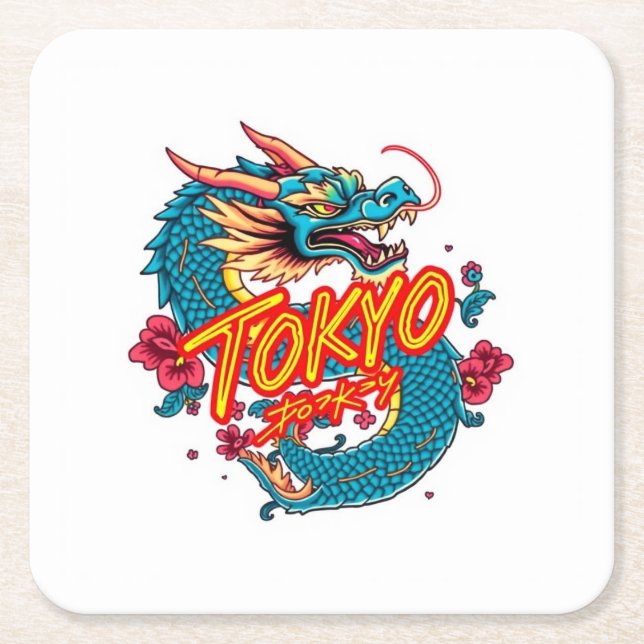 Tokyo Dragon Square Paper Coaster (Front)
