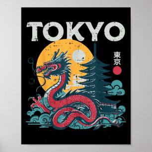 Tokyo Dragon Vintage Asian Japanese Mythical Women Poster