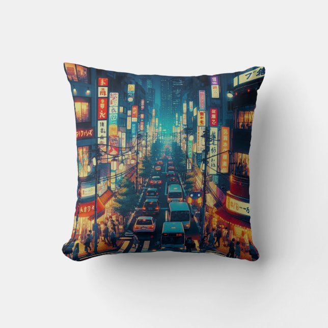 Tokyo in Motion Throw Pillow (Front)
