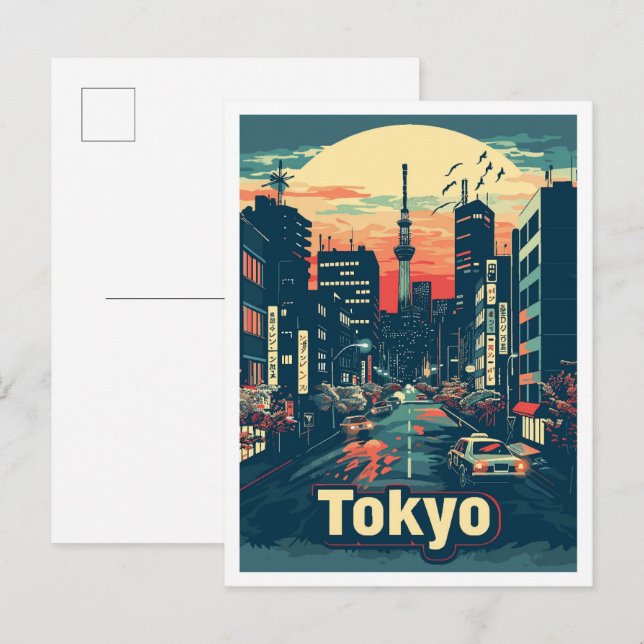 Tokyo Japan Art Vintage Travel Illustration Postcard (Front/Back)