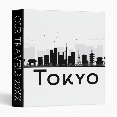 Tokyo Japan  Black  White City Skyline 3 Ring Binder