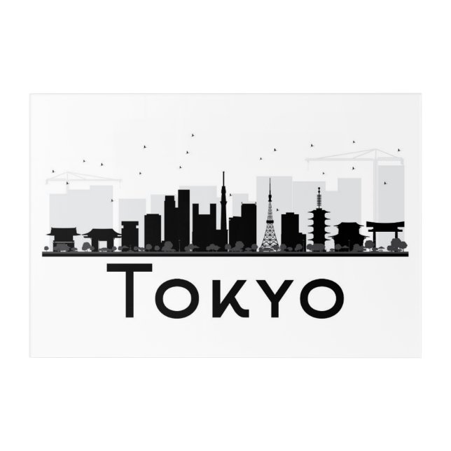 Tokyo, Japan | Black & White City Skyline Acrylic Print (Front)