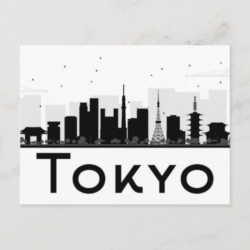 Tokyo Japan  Black  White City Skyline Postcard
