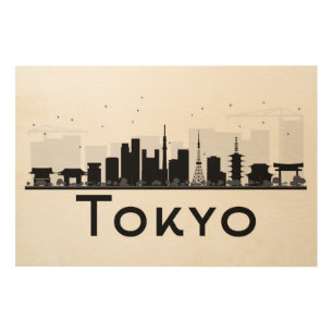 Tokyo, Japan   Black & White City Skyline Wood Wall Art