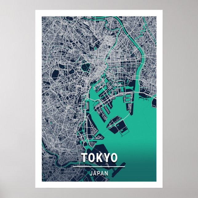 Tokyo - Japan Blue Dark City Map Poster (Front)