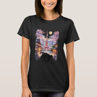 Tokyo Japan Cherry Blossom Night Scene Mt Fuji Sou T-Shirt