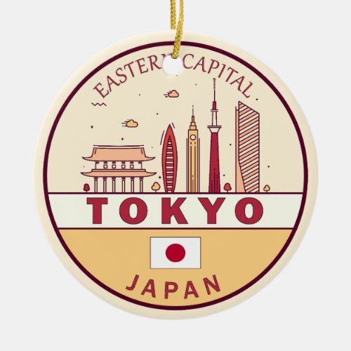 Tokyo Japan City Skyline Emblem Ceramic Ornament