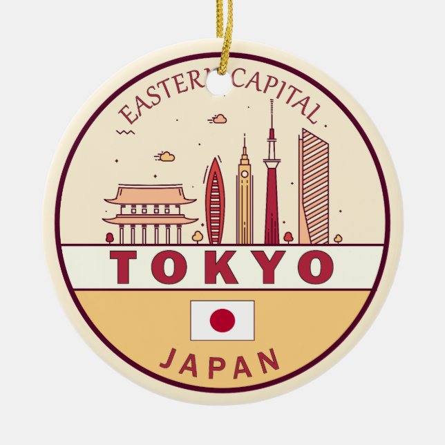 Tokyo Japan City Skyline Emblem Ceramic Ornament (Front)