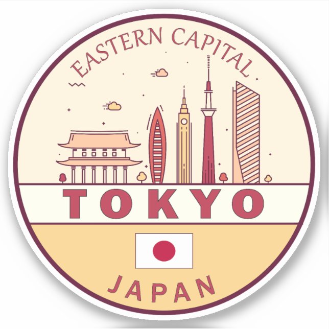 Tokyo Japan City Skyline Emblem Sticker (Front)
