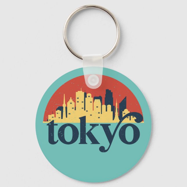 Tokyo Japan City Skyline Retro Cityscape Art Keychain (Front)