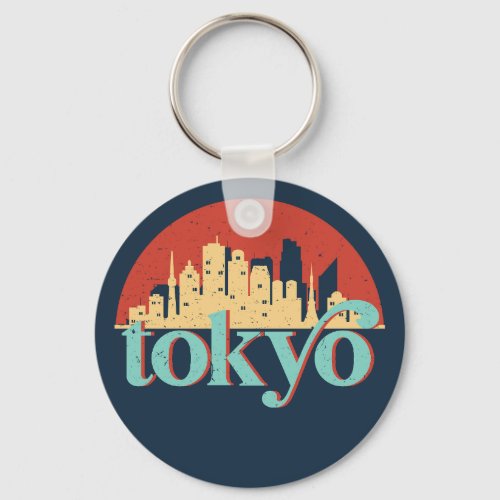 Tokyo Japan City Skyline Retro Travel Art Keychain