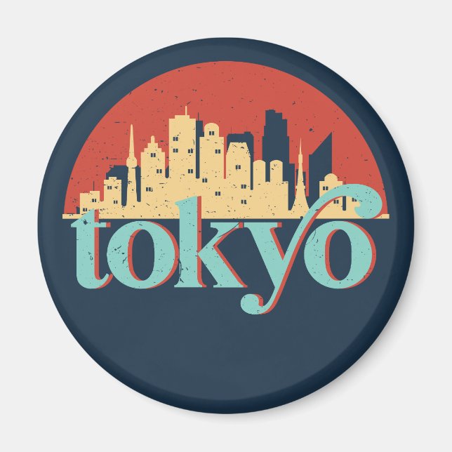 Tokyo Japan City Skyline Retro Travel Art Magnet (Front)