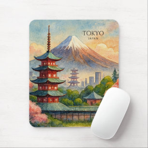 Tokyo Japan Cityscape Watercolor Souvenir Mouse Pad