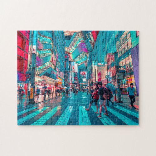 Tokyo Japan Colorful Lights Shopping Road Jigsaw Puzzle