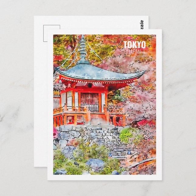 Tokyo Japan Famous Travel Watercolor Sketch Postcard (Front/Back)