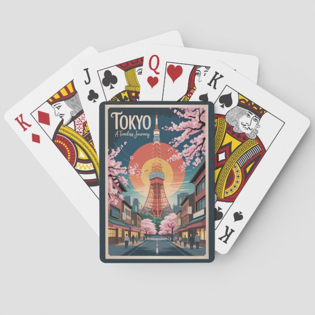 Tokyo Japan Illustration Travel Art Vintage Poker Cards (Back)