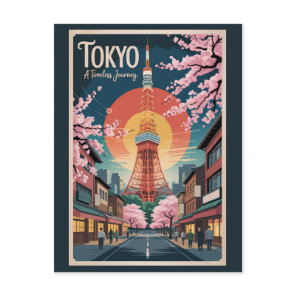 Tokyo Japan Illustration Travel Art Vintage Postcard