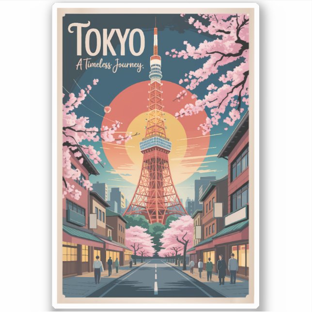 Tokyo Japan Illustration Travel Art Vintage Sticker (Front)
