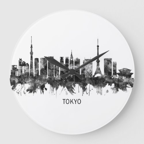 Tokyo Japan Skyline BW Large Clock
