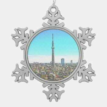 Tokyo Japan Skyline Tourist Gift Souvenir Holiday Snowflake Pewter Christmas Ornament by CreativeMastermind at Zazzle