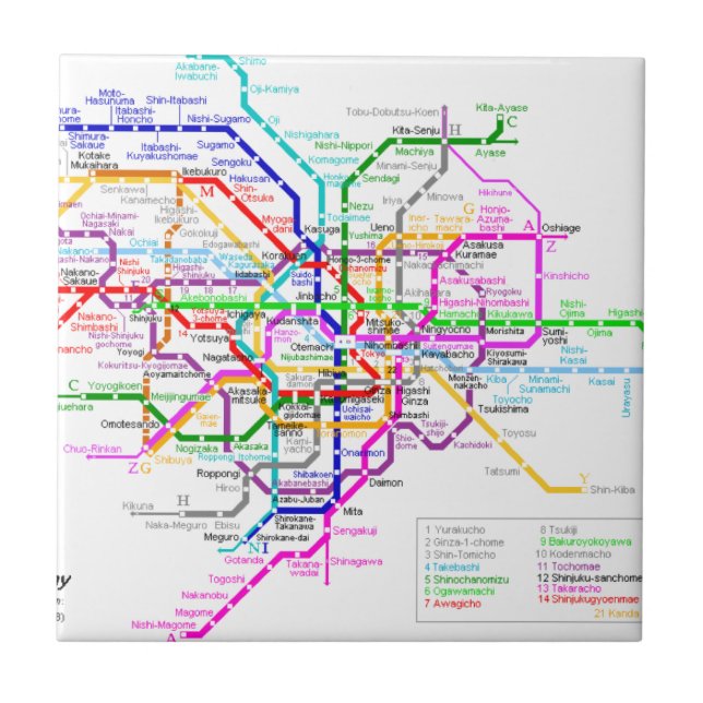 Tokyo Japan Subway Map Ceramic Tile (Front)