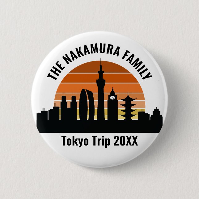 Tokyo Japan Sunset Personalized Vacation Button (Front)