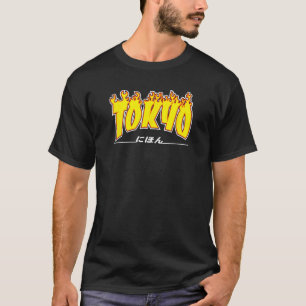 Tokyo Japan Trasher Yellow, Orange, and Black, Fla T-Shirt
