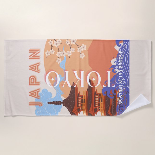 Tokyo Japan Travel Art Beach Towel (Front)